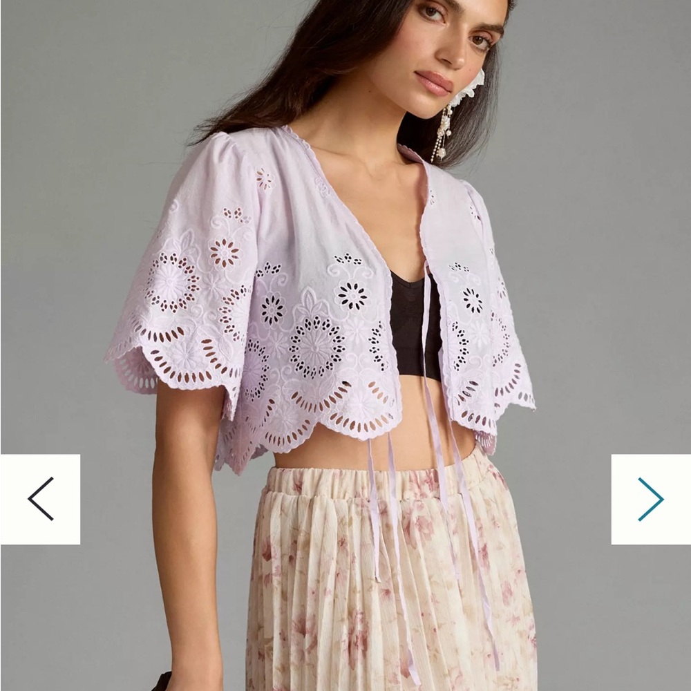 Anthropologie Cropped Eyelet Tie-Front Top